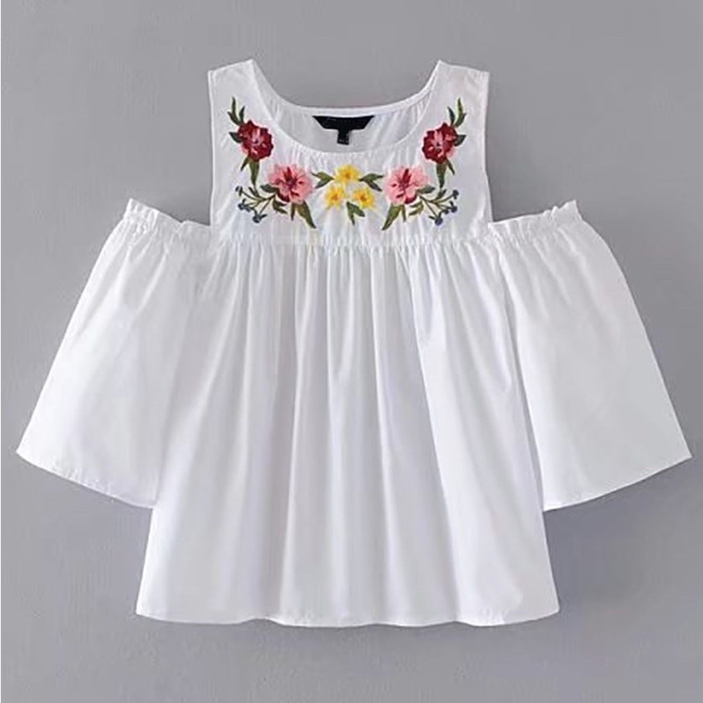 White Off-Shoulder Top with Floral Embroidery
